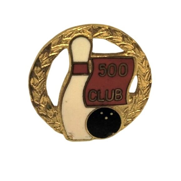 Vintage 500 Club Bowling Pin Enamel Gold Tone Lapel Pin Badge - Picture 4 of 5